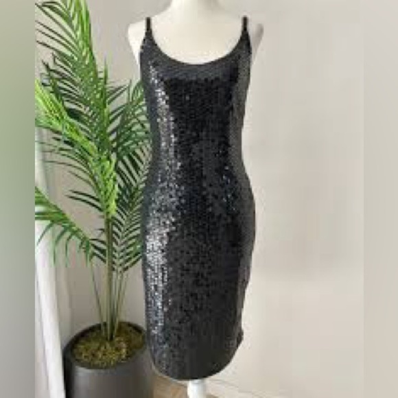 Vintage St Martin Jeanette Black Sequin Cocktail Dress Y2K Mob Wife Glam Size 8 - Picture 4 of 11
